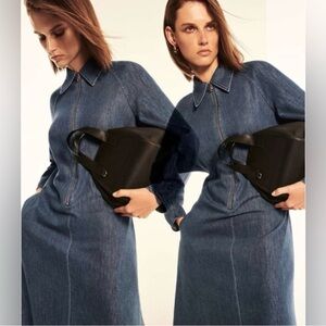 COS Half-Zip Denim Midi Dress size 4 blue C1